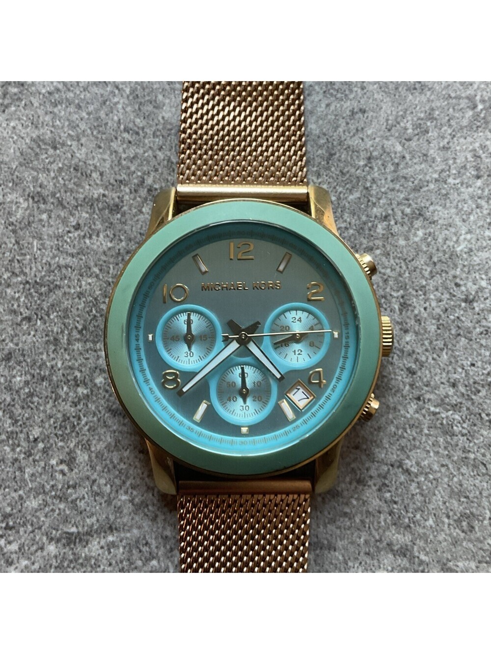 Michael Kors Womens Chronograph Watch 40mm Gold Case Light Blue Dial MK5144 A11